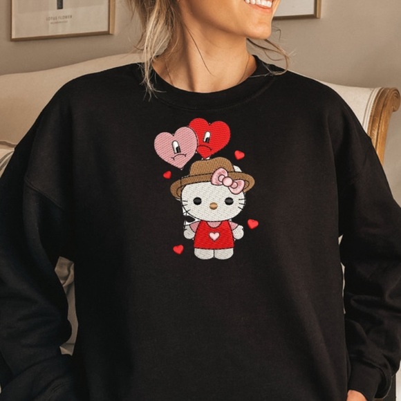 Bad bunny x Hello kitty embroidered crew neck sweater - Picture 2 of 6